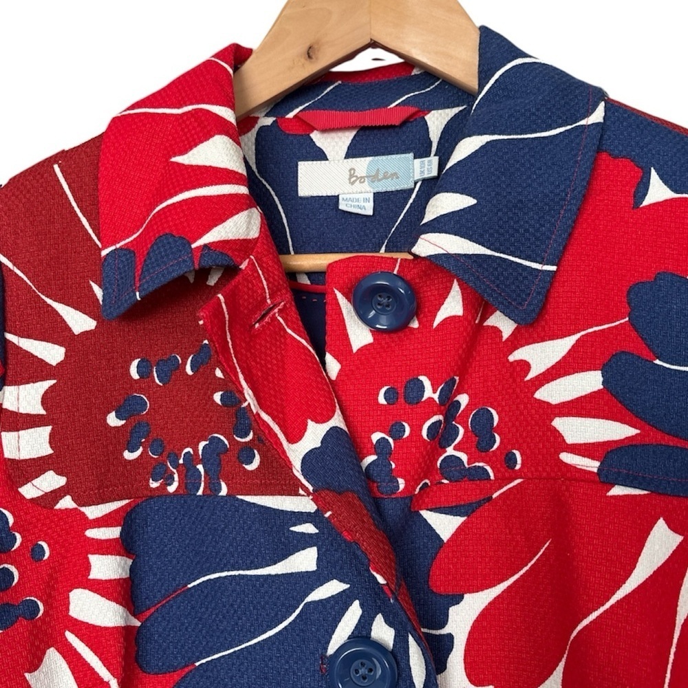 Boden 100% Cotton Bold Floral Print Trench Jacket Coat ,US 6R - Picture 2 of 11